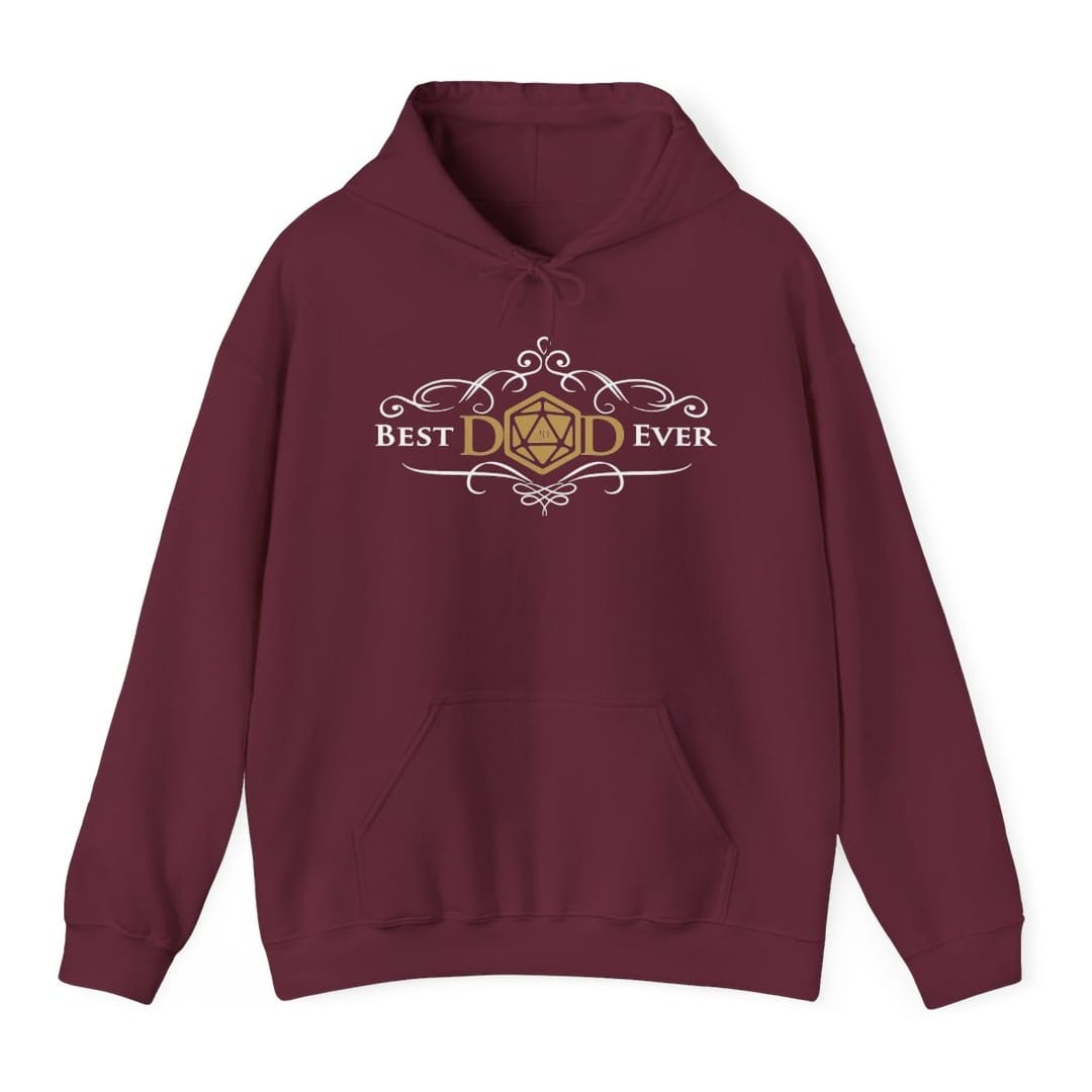 The same Best Dad Ever design, on a maroon hoodie.