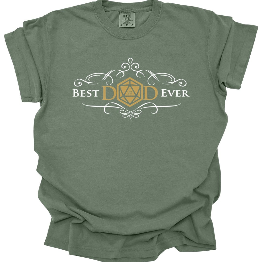 The same Best Dad Ever design, on a moss t-shirt.