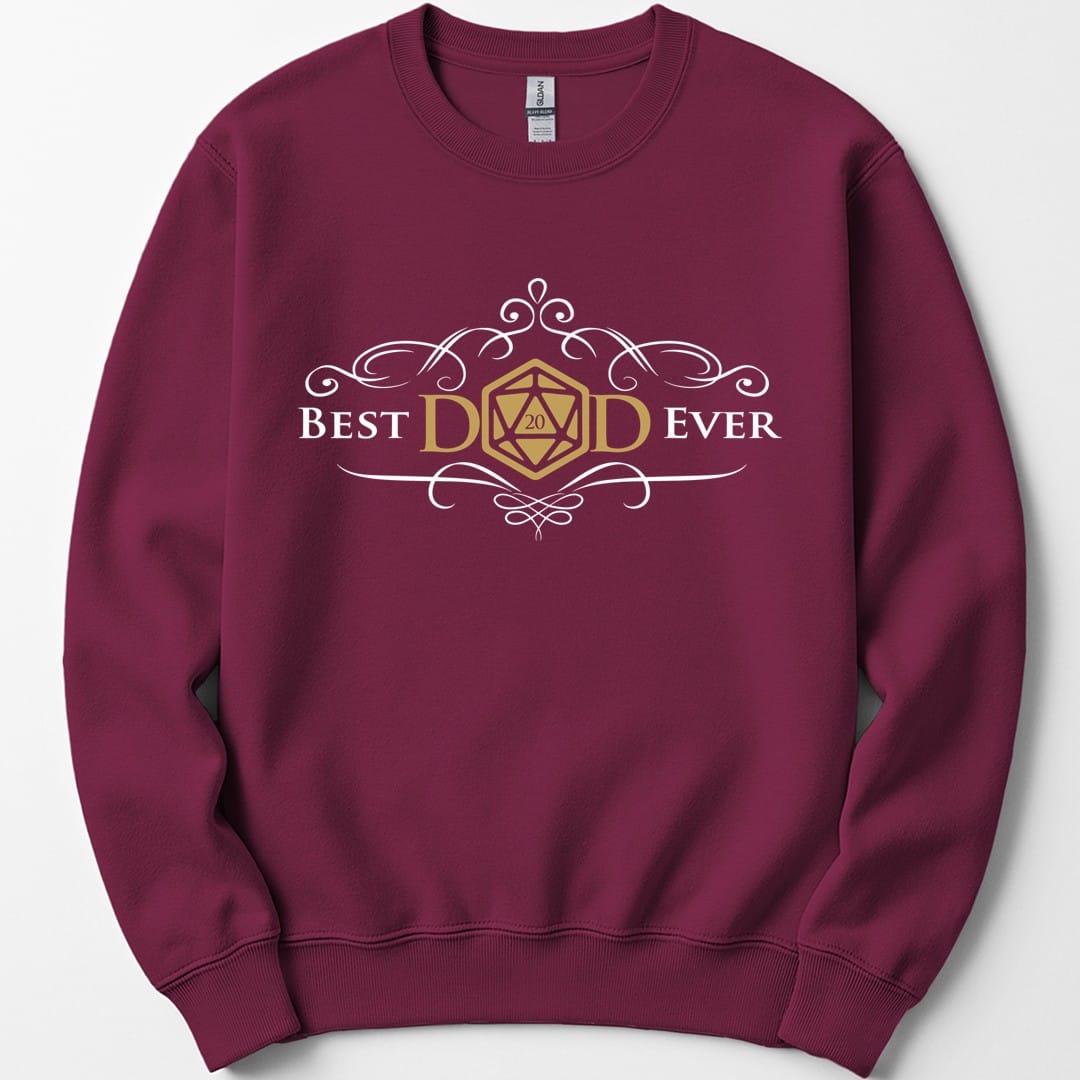 The same Best Dad Ever design, on a maroon sweatshirt.