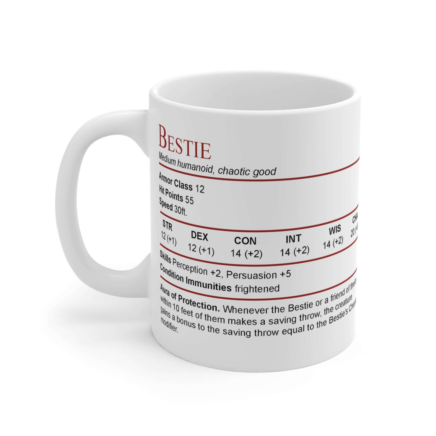 Printify Mug 11oz DnD Bestie Stat Block Mug