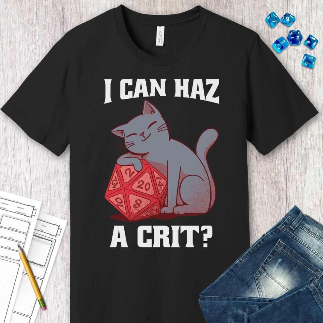 Printify T-Shirt DnD Cat Shirt - I can haz a crit?