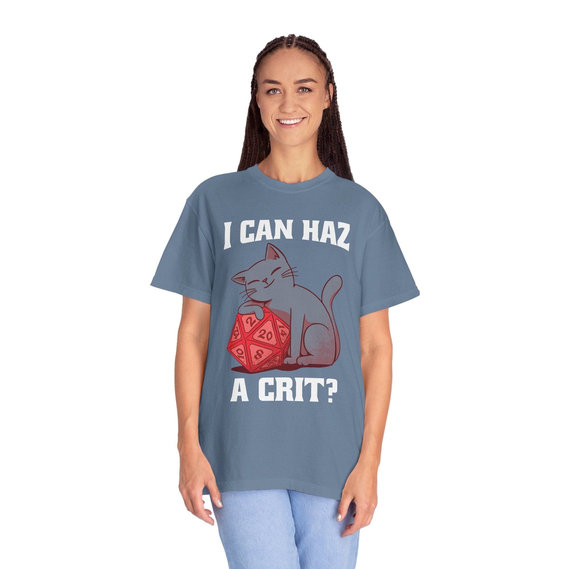 Printify T-Shirt DnD Cat Shirt - I Can Haz a Crit? - Comfort Colors