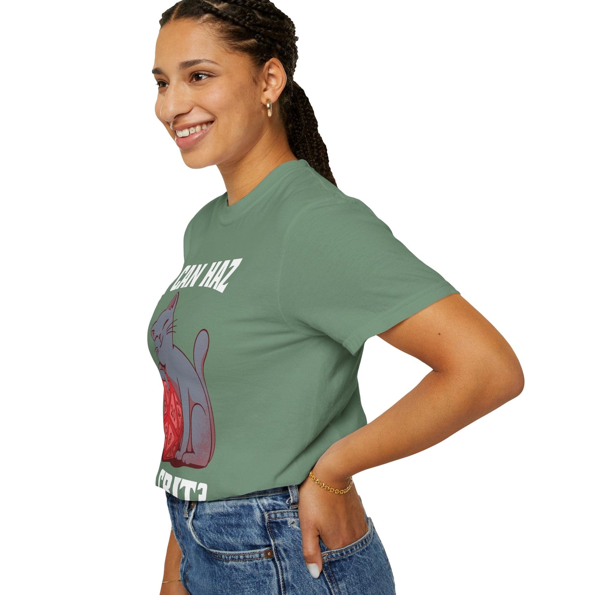 Printify T-Shirt DnD Cat Shirt - I Can Haz a Crit? - Comfort Colors
