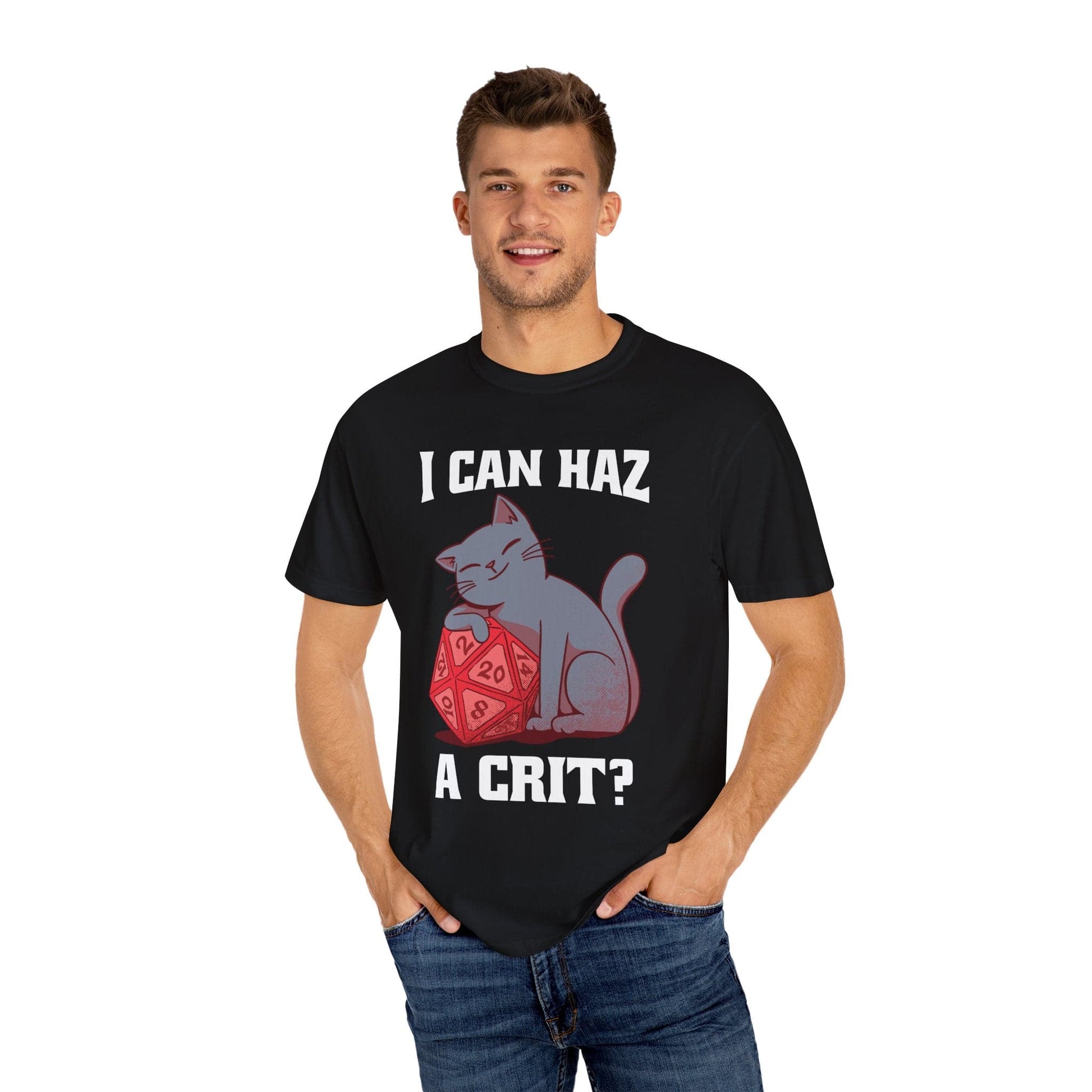 Printify T-Shirt DnD Cat Shirt - I Can Haz a Crit? - Comfort Colors