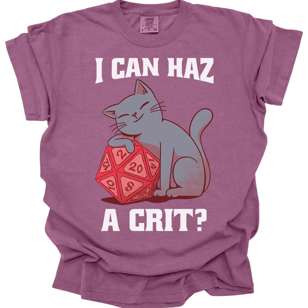 Printify T-Shirt Berry / S DnD Cat Shirt - I Can Haz a Crit? - Comfort Colors