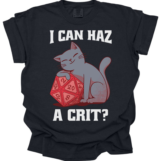 Printify T-Shirt Black / S DnD Cat Shirt - I Can Haz a Crit? - Comfort Colors