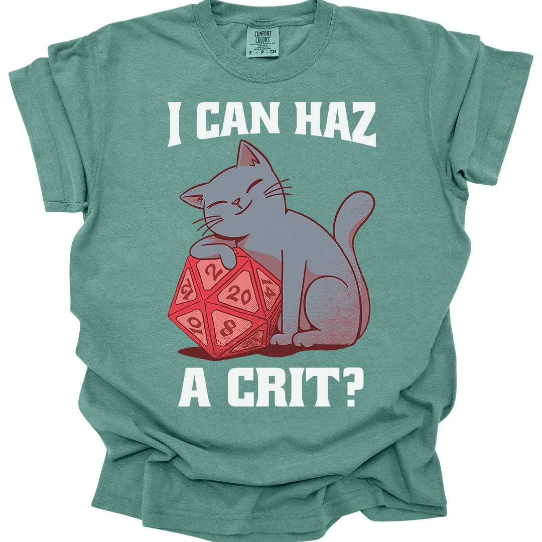 Printify T-Shirt Light Green / S DnD Cat Shirt - I Can Haz a Crit? - Comfort Colors
