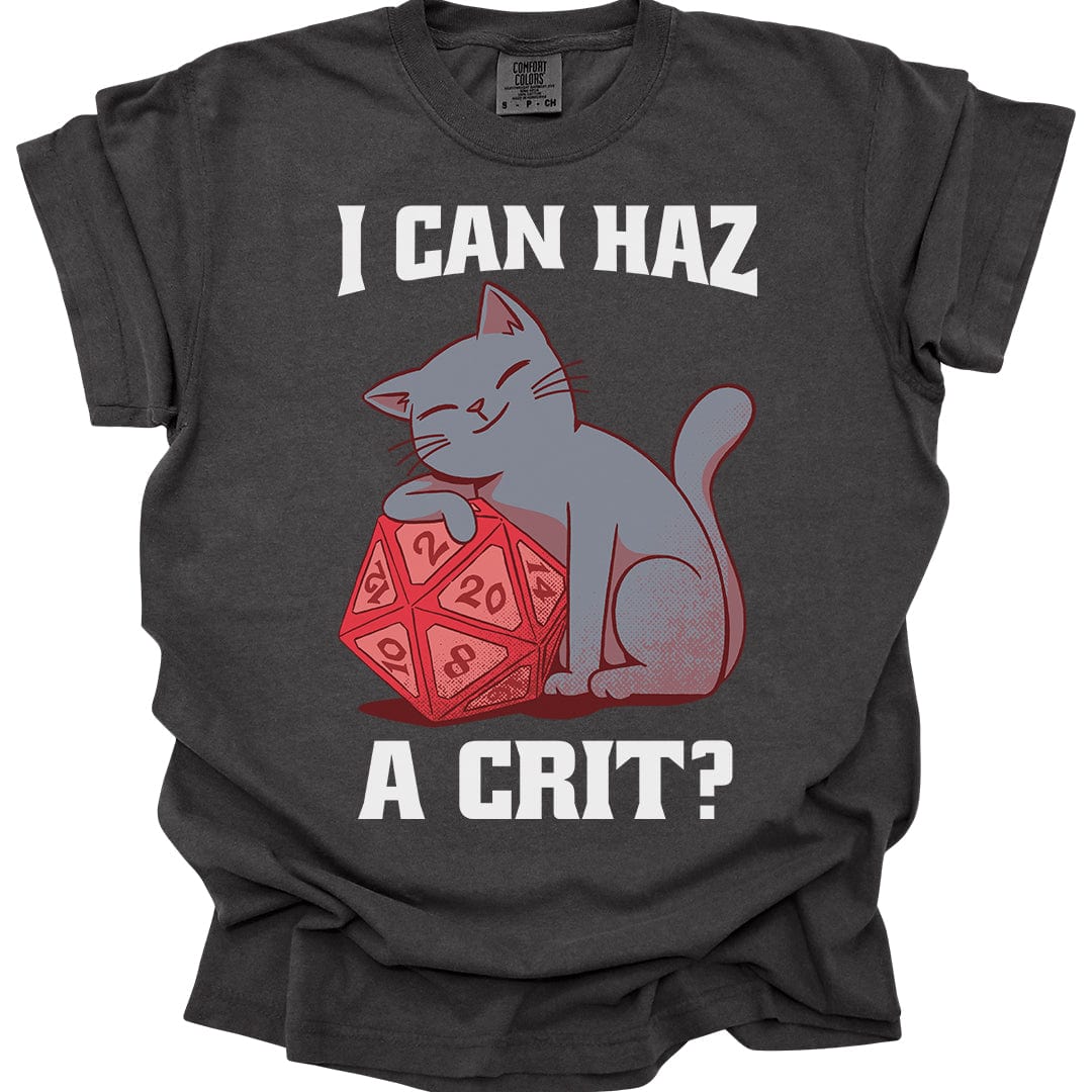 Printify T-Shirt Pepper / S DnD Cat Shirt - I Can Haz a Crit? - Comfort Colors