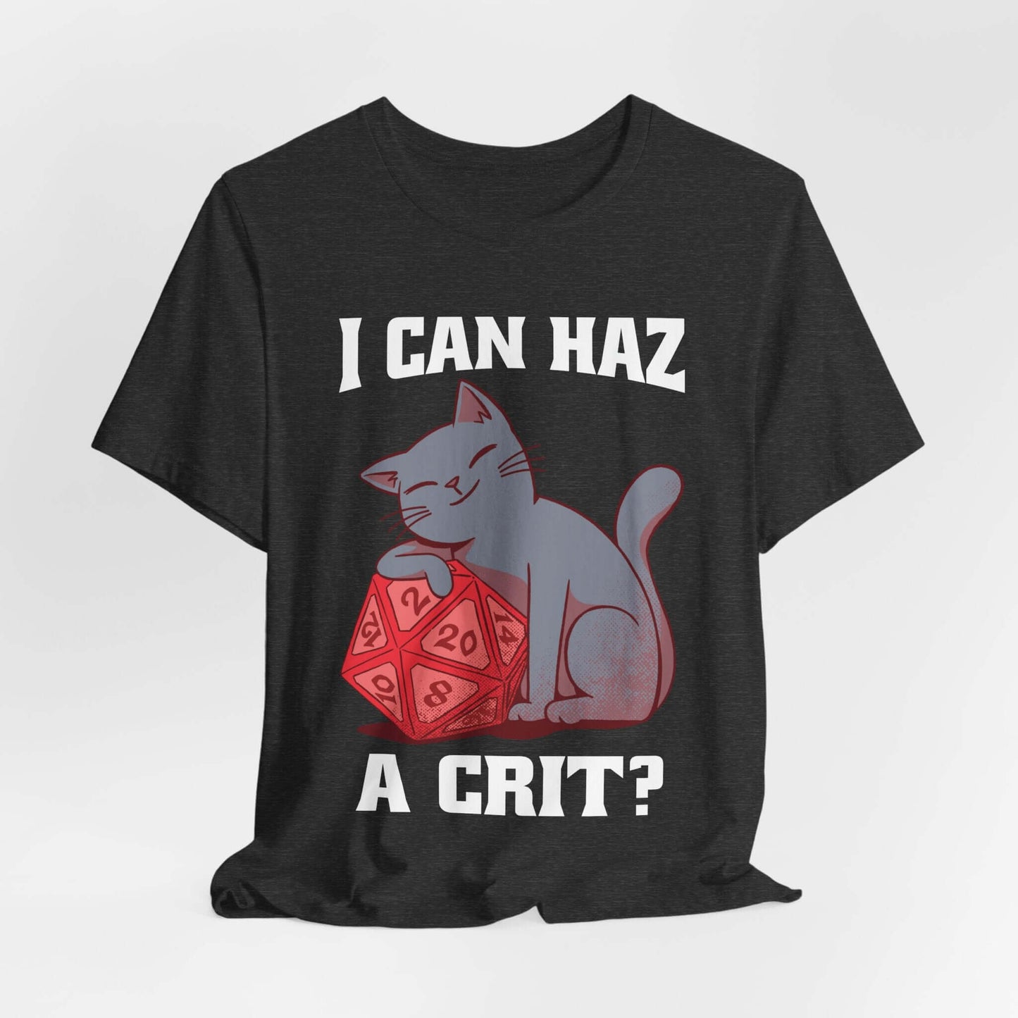 Printify T-Shirt Dark Grey Heather / S DnD Cat Shirt - I can haz a crit?