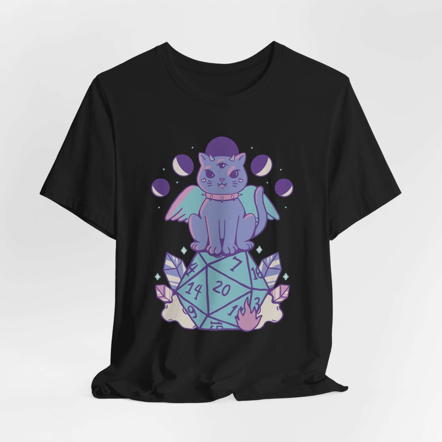 Printify T-Shirt Black / S DnD Cute Cat D20 T-shirt