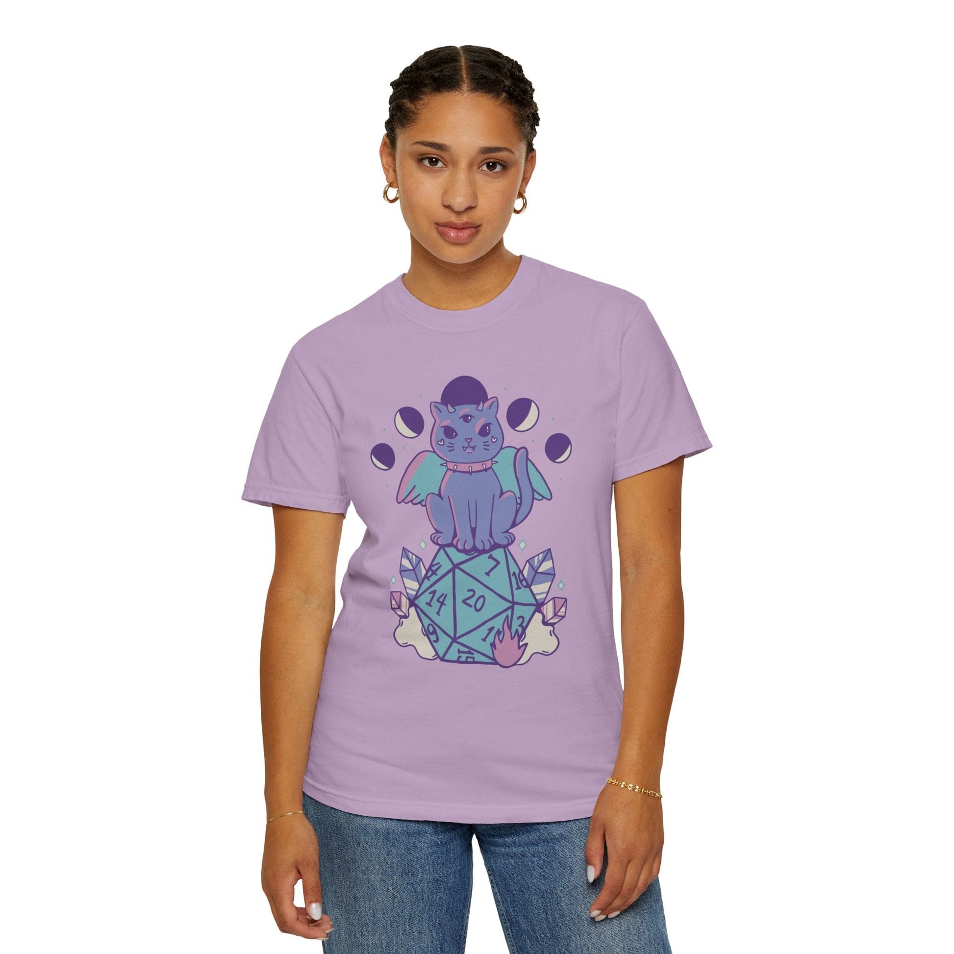 Printify T-Shirt DnD Cute Cat D20 T-shirt - Comfort Colors
