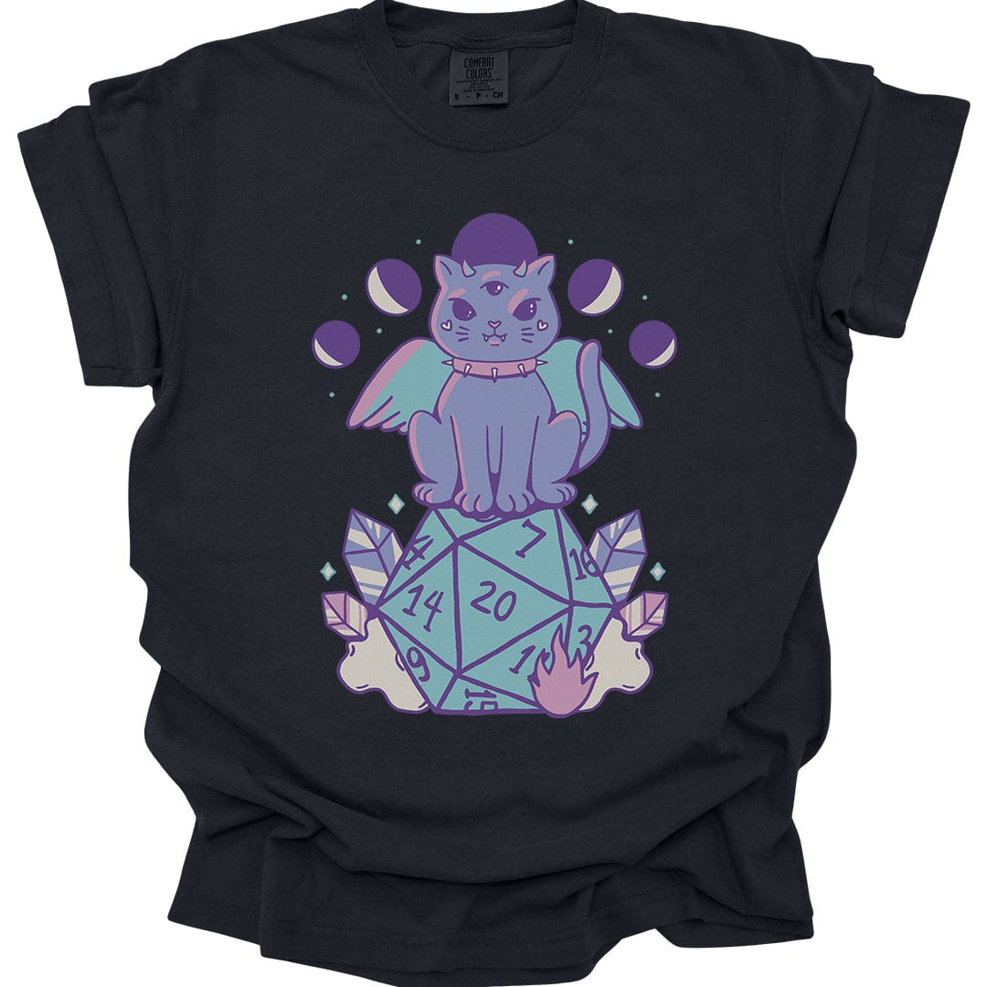 Printify T-Shirt Black / S DnD Cute Cat D20 T-shirt - Comfort Colors