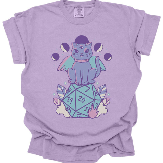 Printify T-Shirt Orchid / S DnD Cute Cat D20 T-shirt - Comfort Colors