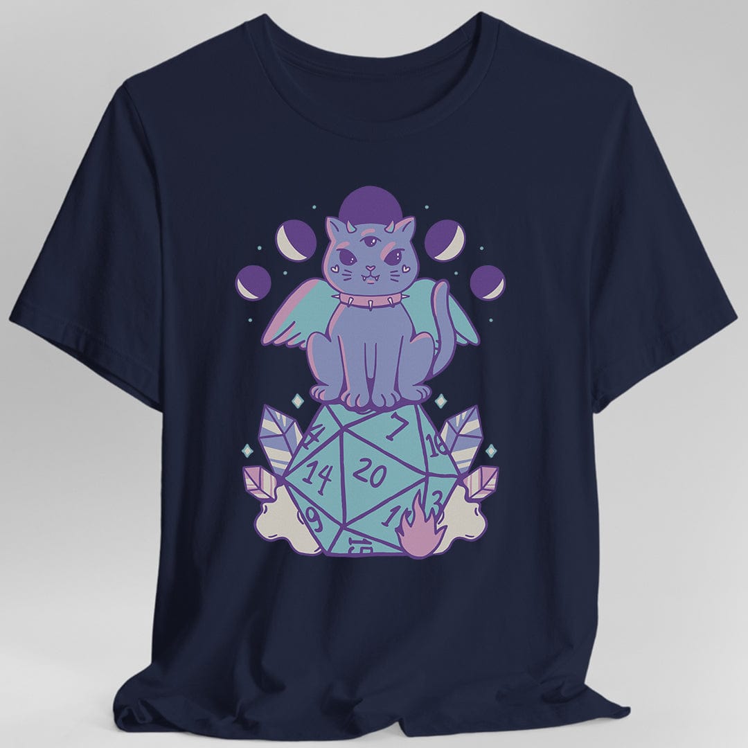 Printify T-Shirt Navy / S DnD Cute Cat D20 T-shirt