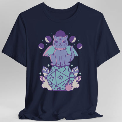 Printify T-Shirt Navy / S DnD Cute Cat D20 T-shirt