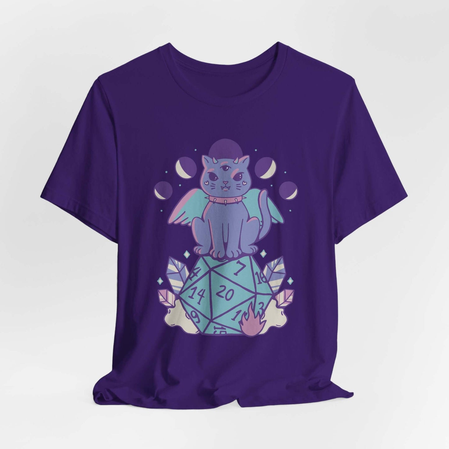 Printify T-Shirt Team Purple / S DnD Cute Cat D20 T-shirt