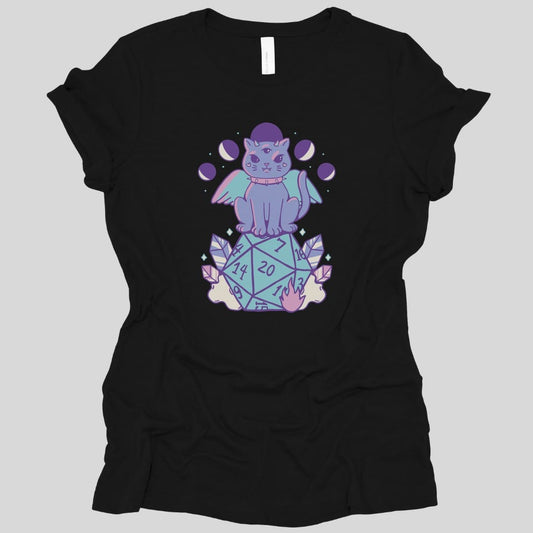 Printify T-Shirt Black / S DnD Cute Cat D20 Women's T-shirt