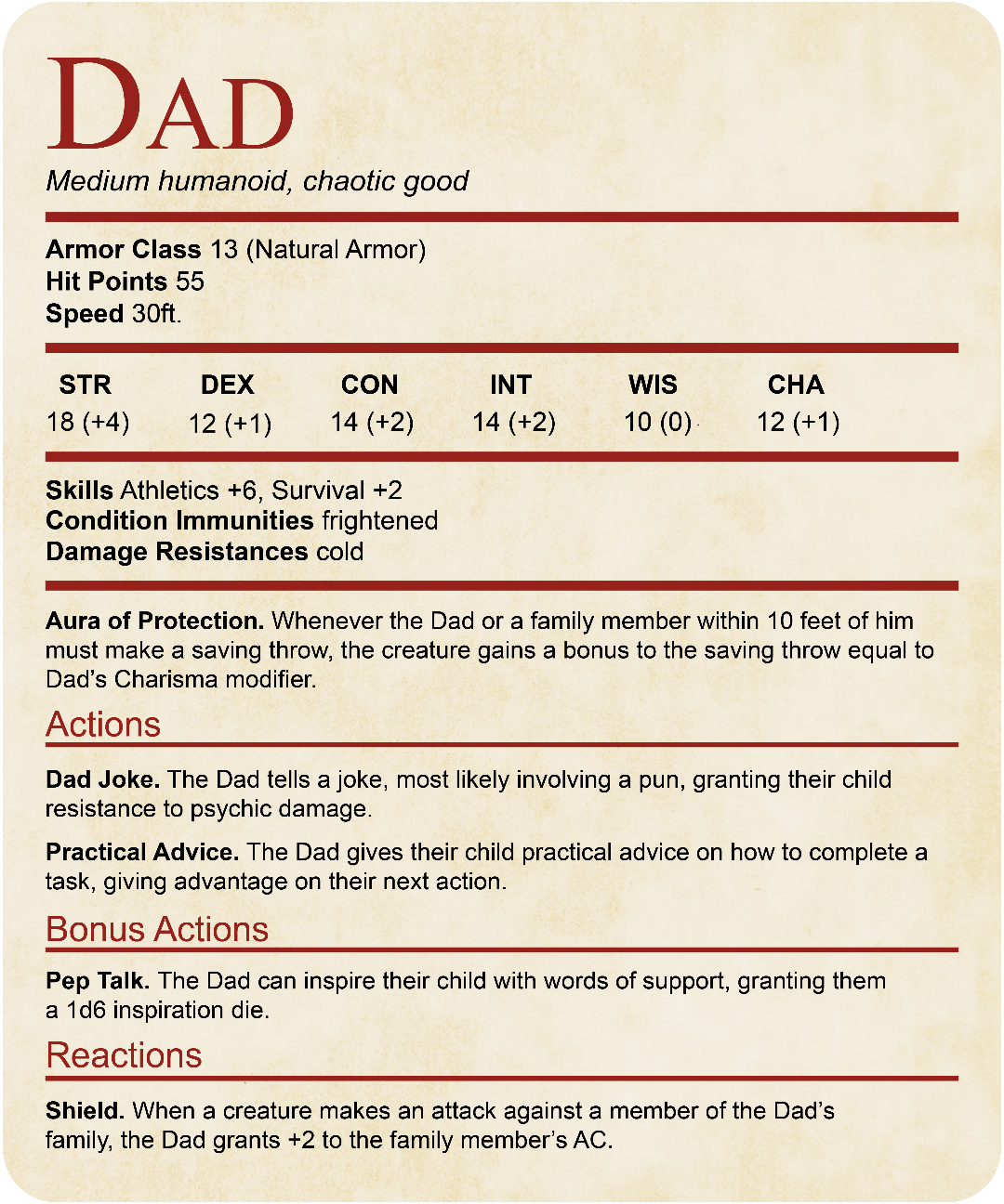 Printify T-Shirt DnD Dad Shirt With Stat Block