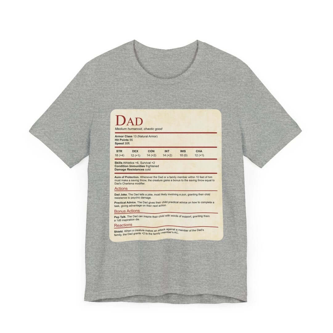 Printify T-Shirt Athletic Heather / XS DnD Dad Shirt With Stat Block