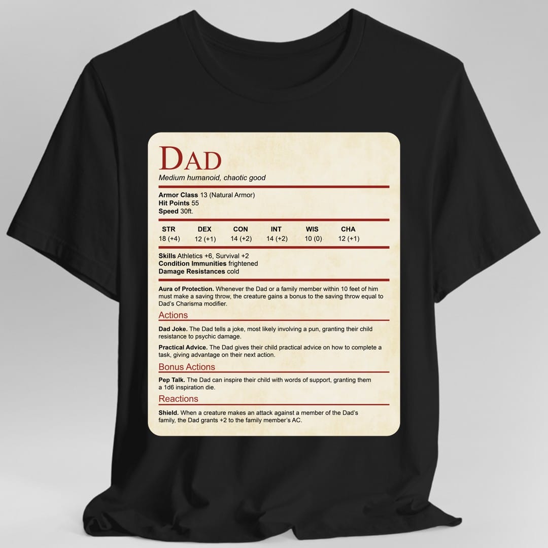 Printify T-Shirt Black / S DnD Dad Shirt With Stat Block