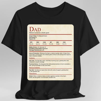Printify T-Shirt Black / S DnD Dad Shirt With Stat Block