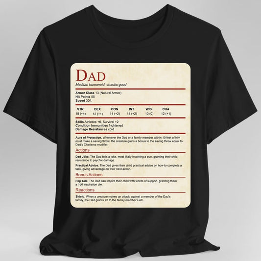 Printify T-Shirt Black / S DnD Dad Shirt With Stat Block
