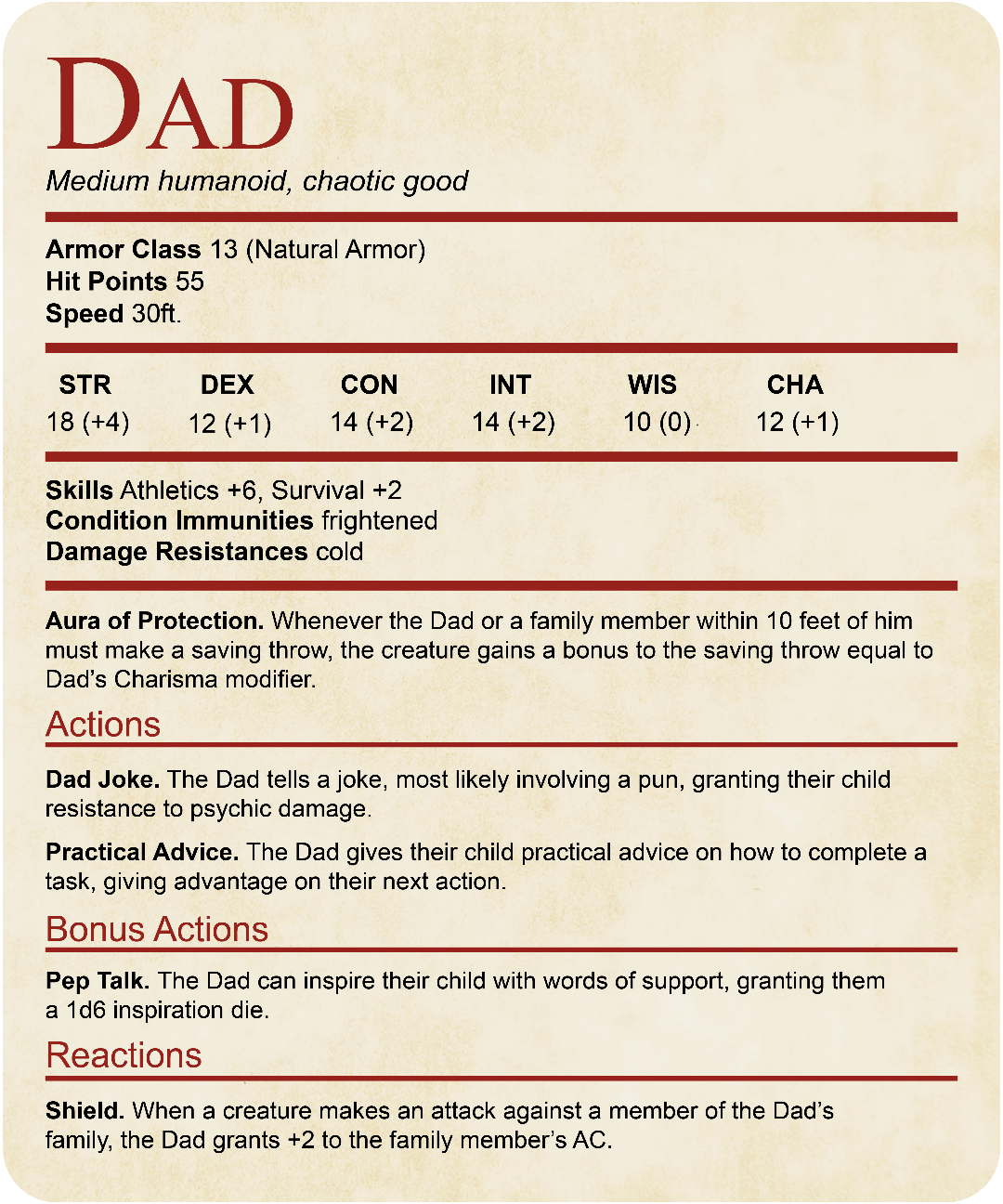Printify T-Shirt DnD Dad Shirt With Stat Block (new)