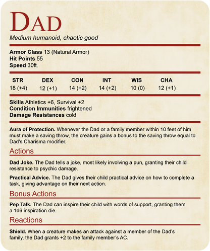 Printify T-Shirt DnD Dad Shirt With Stat Block (new)