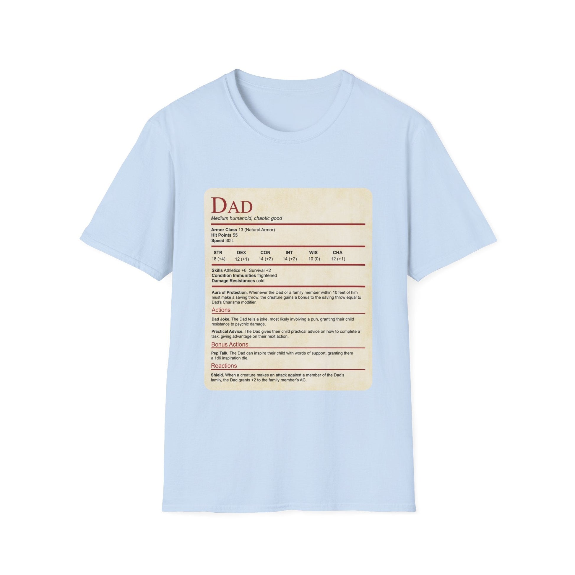 Printify T-Shirt Baby Blue / S DnD Dad Shirt With Stat Block (new)