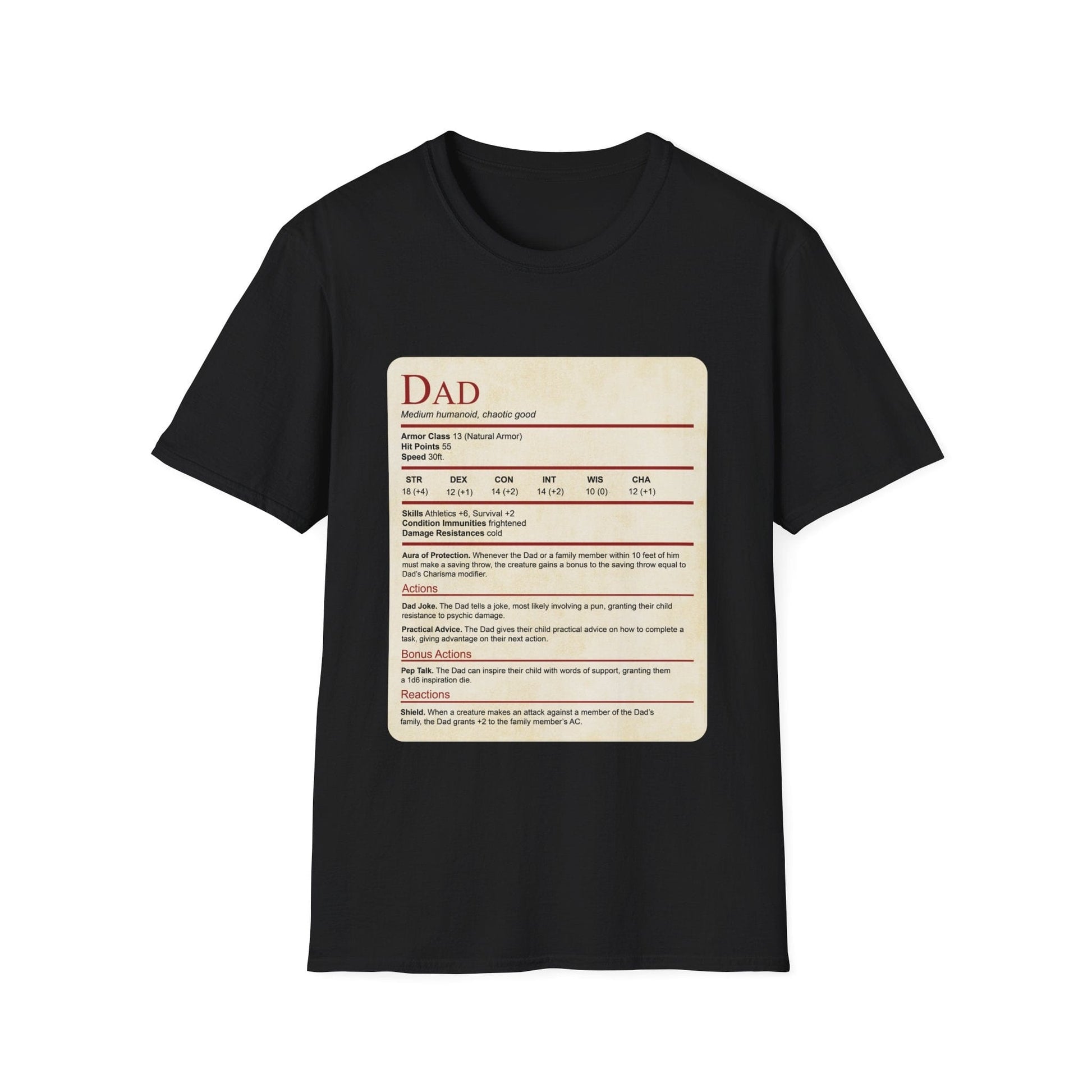 Printify T-Shirt Black / XS DnD Dad Shirt With Stat Block (new)