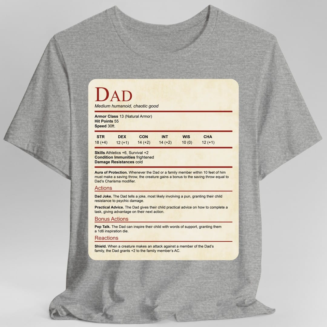 Printify T-Shirt Sport Grey / S DnD Dad Shirt With Stat Block