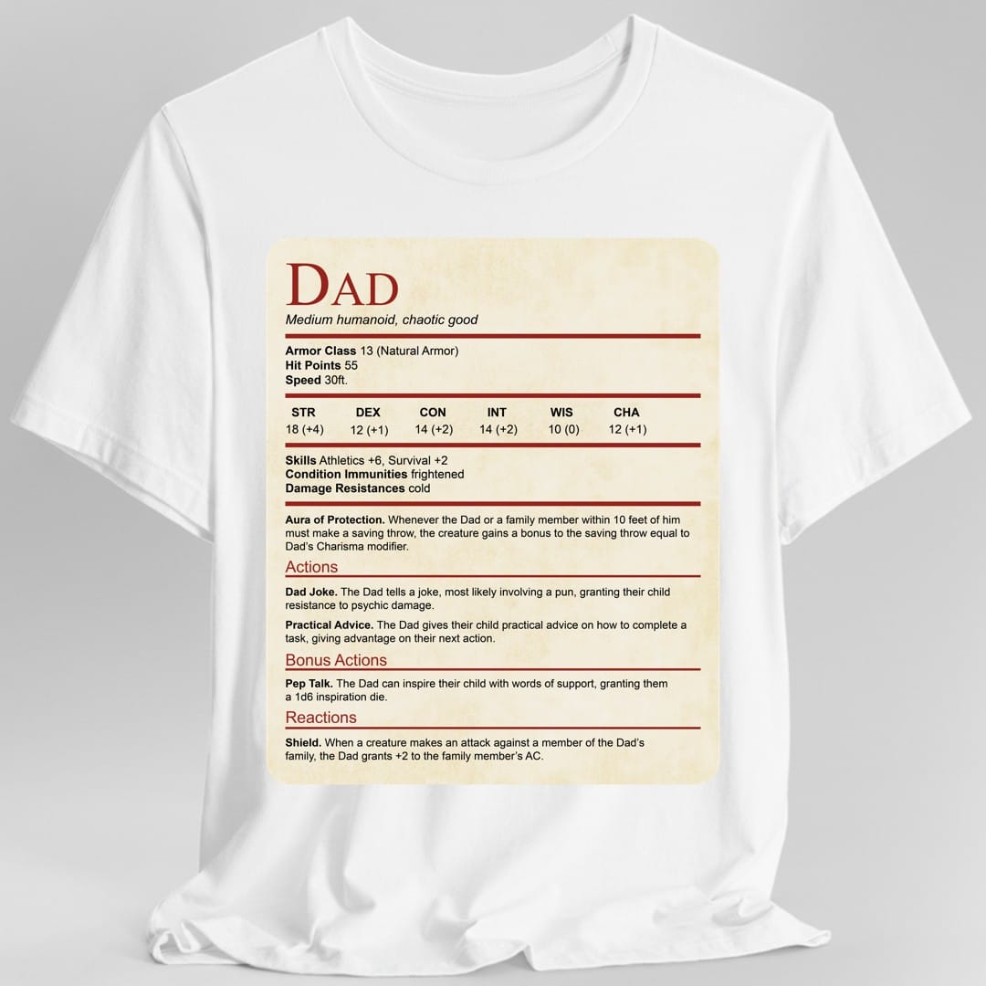 Printify T-Shirt White / S DnD Dad Shirt With Stat Block