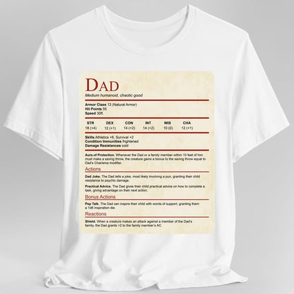 Printify T-Shirt White / S DnD Dad Shirt With Stat Block