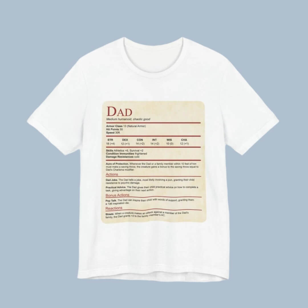 Printify T-Shirt White / S DnD Dad Shirt With Stat Block