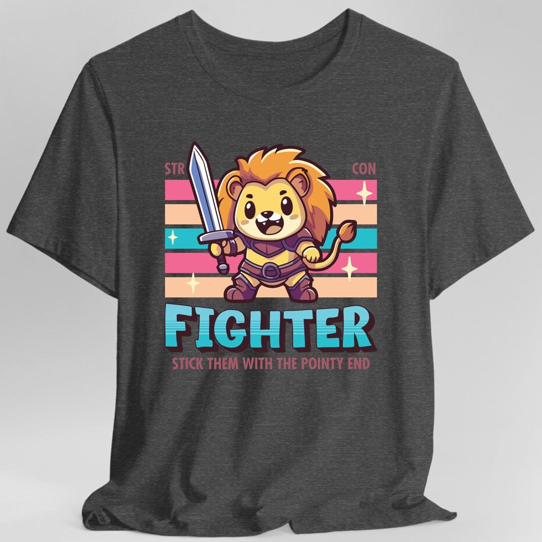 Printify T-Shirt Dark Heather / S DnD Fighter Shirt - D&D Kawaii Class T-shirt