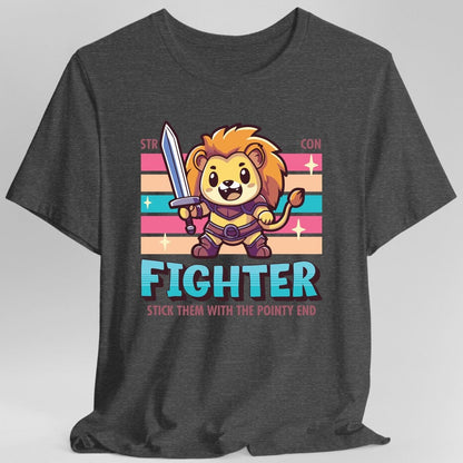 Printify T-Shirt Dark Heather / S DnD Fighter Shirt - D&D Kawaii Class T-shirt