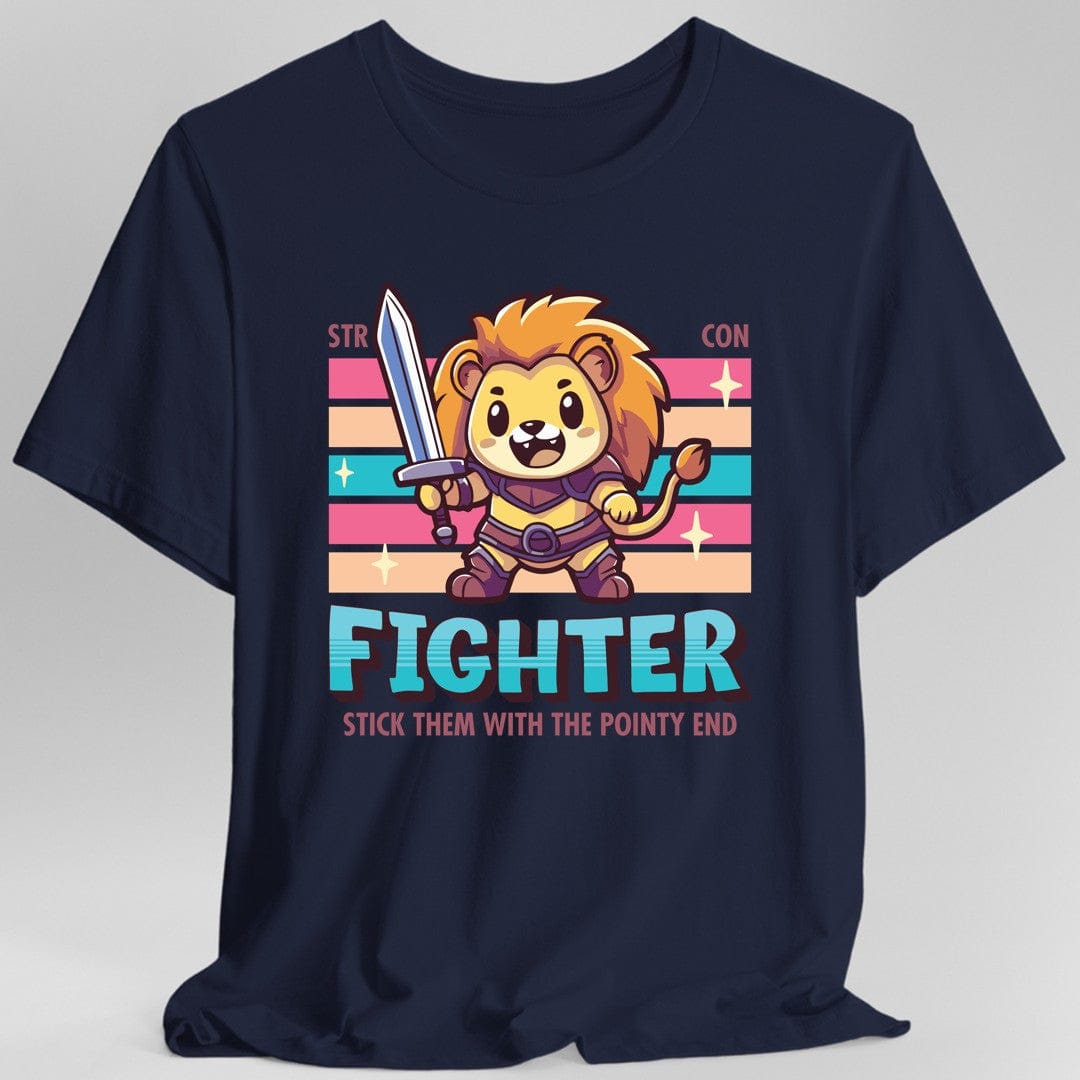 Printify T-Shirt Navy / S DnD Fighter Shirt - D&D Kawaii Class T-shirt
