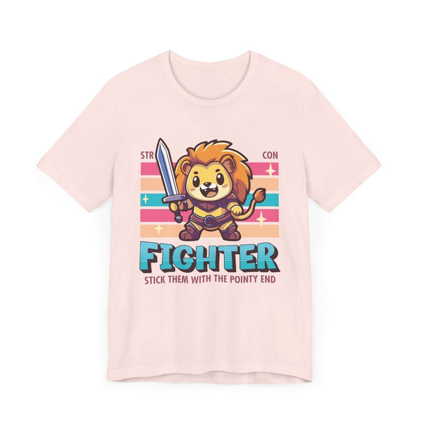 Printify T-Shirt Soft Pink / S DnD Fighter Shirt - D&D Kawaii Class T-shirt