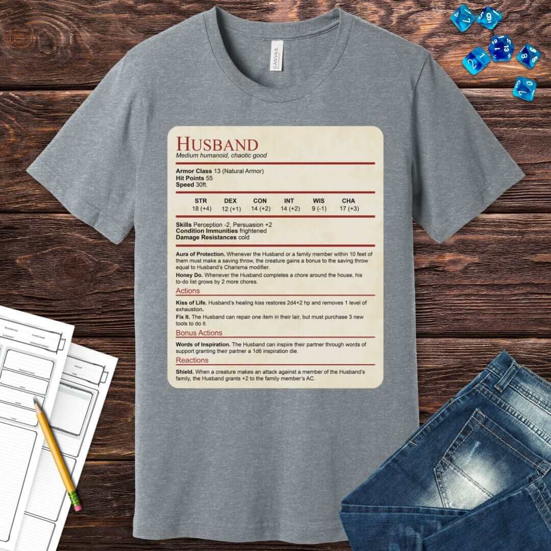 Printify T-Shirt DnD Husband Stat Block T-Shirt