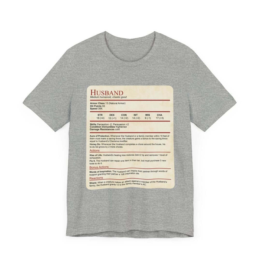 Printify T-Shirt Athletic Heather / XS DnD Husband Stat Block T-Shirt