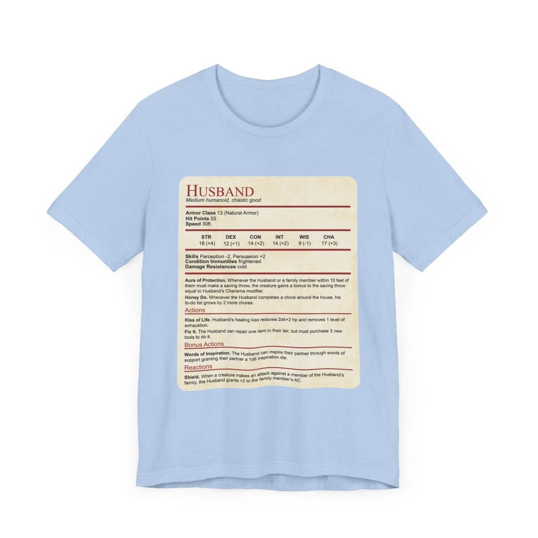 Printify T-Shirt Baby Blue / S DnD Husband Stat Block T-Shirt