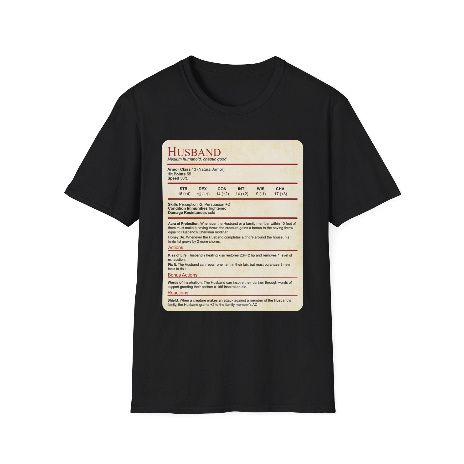Printify T-Shirt Black / S DnD Husband Stat Block T-Shirt