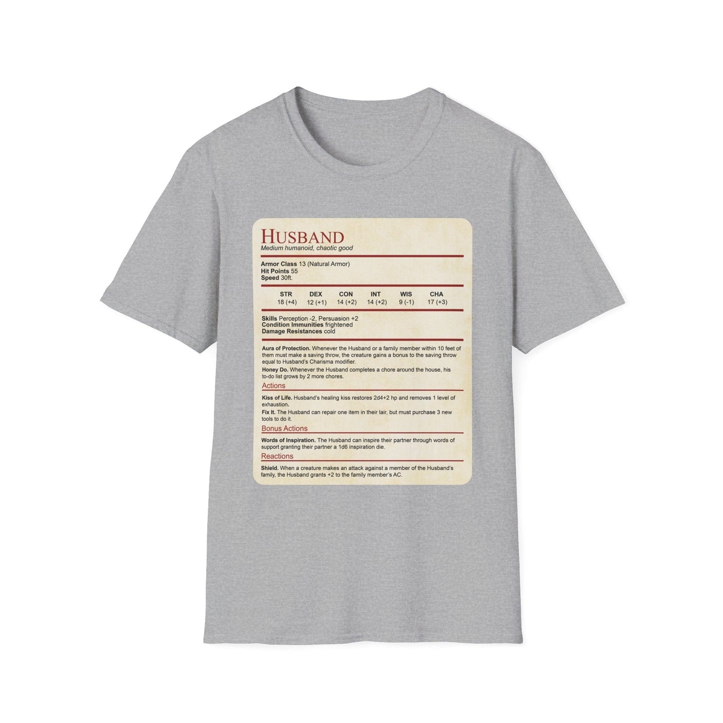 Printify T-Shirt Sport Grey / S DnD Husband Stat Block T-Shirt