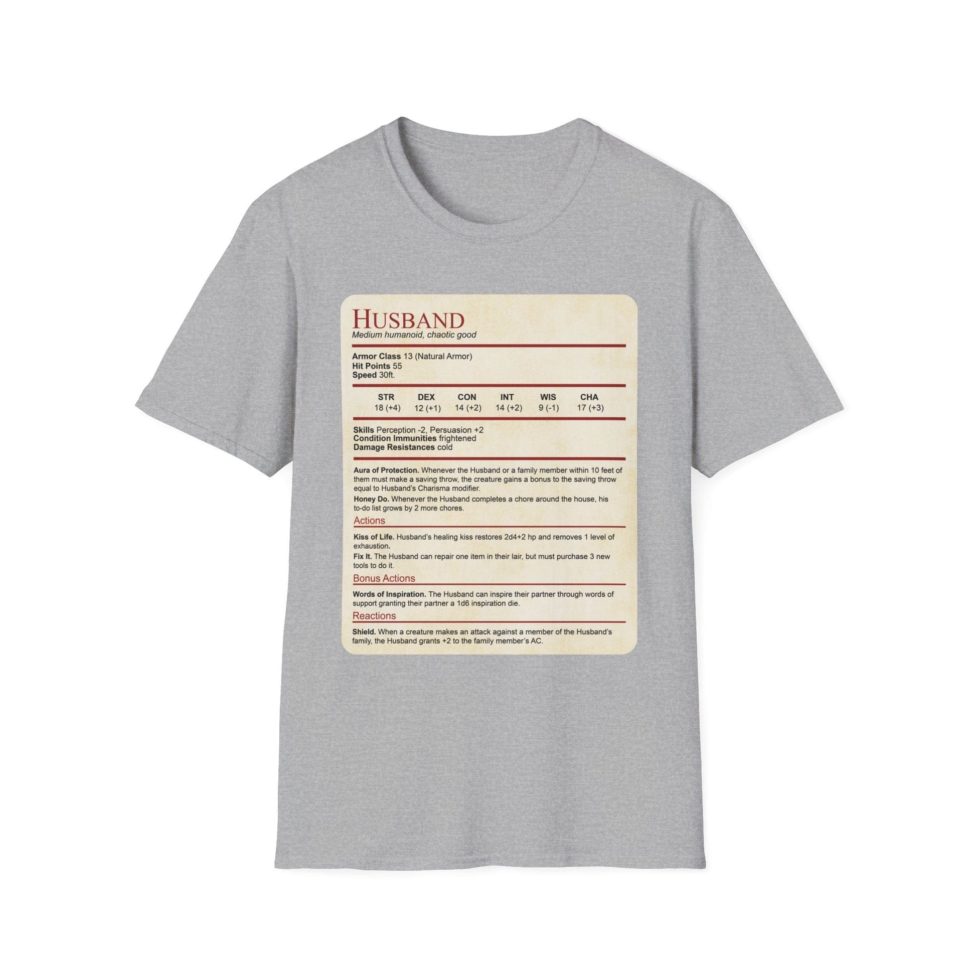 Printify T-Shirt Sport Grey / S DnD Husband Stat Block T-Shirt