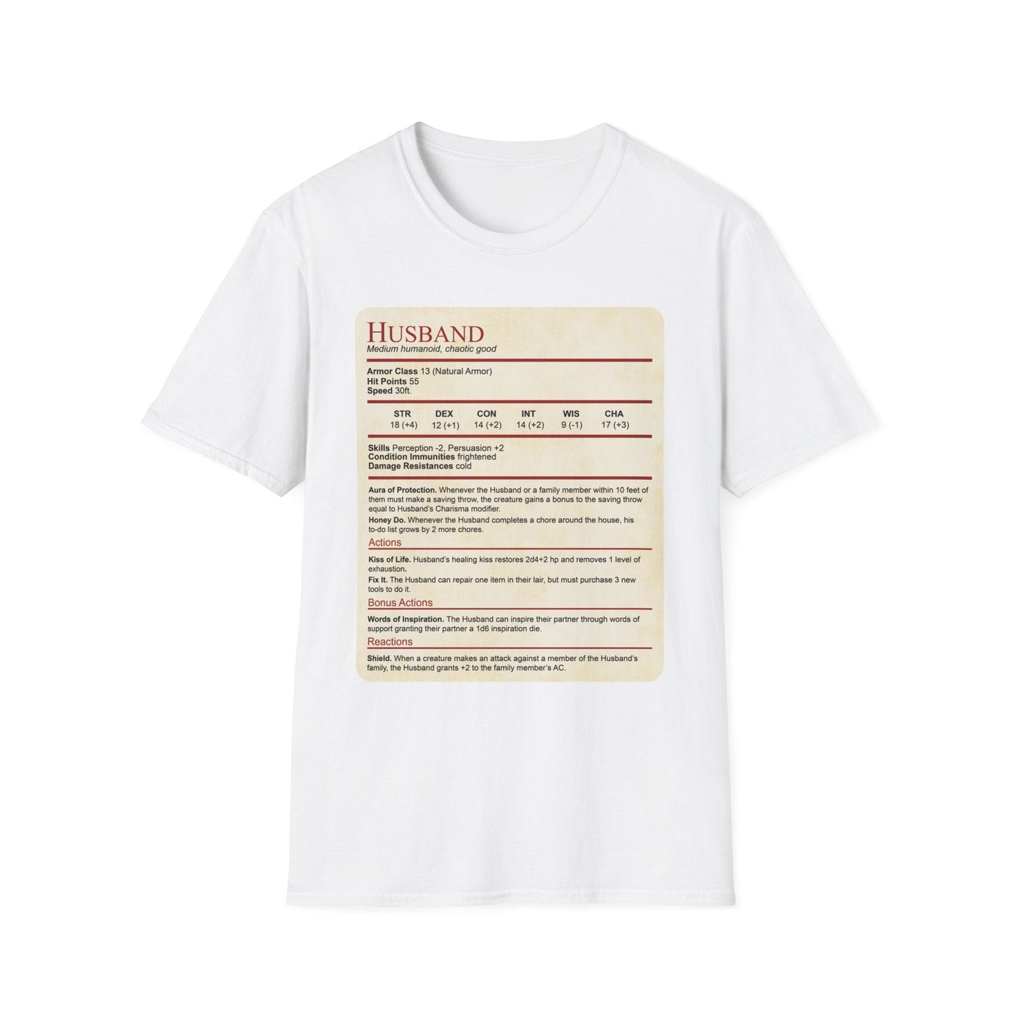 Printify T-Shirt White / S DnD Husband Stat Block T-Shirt