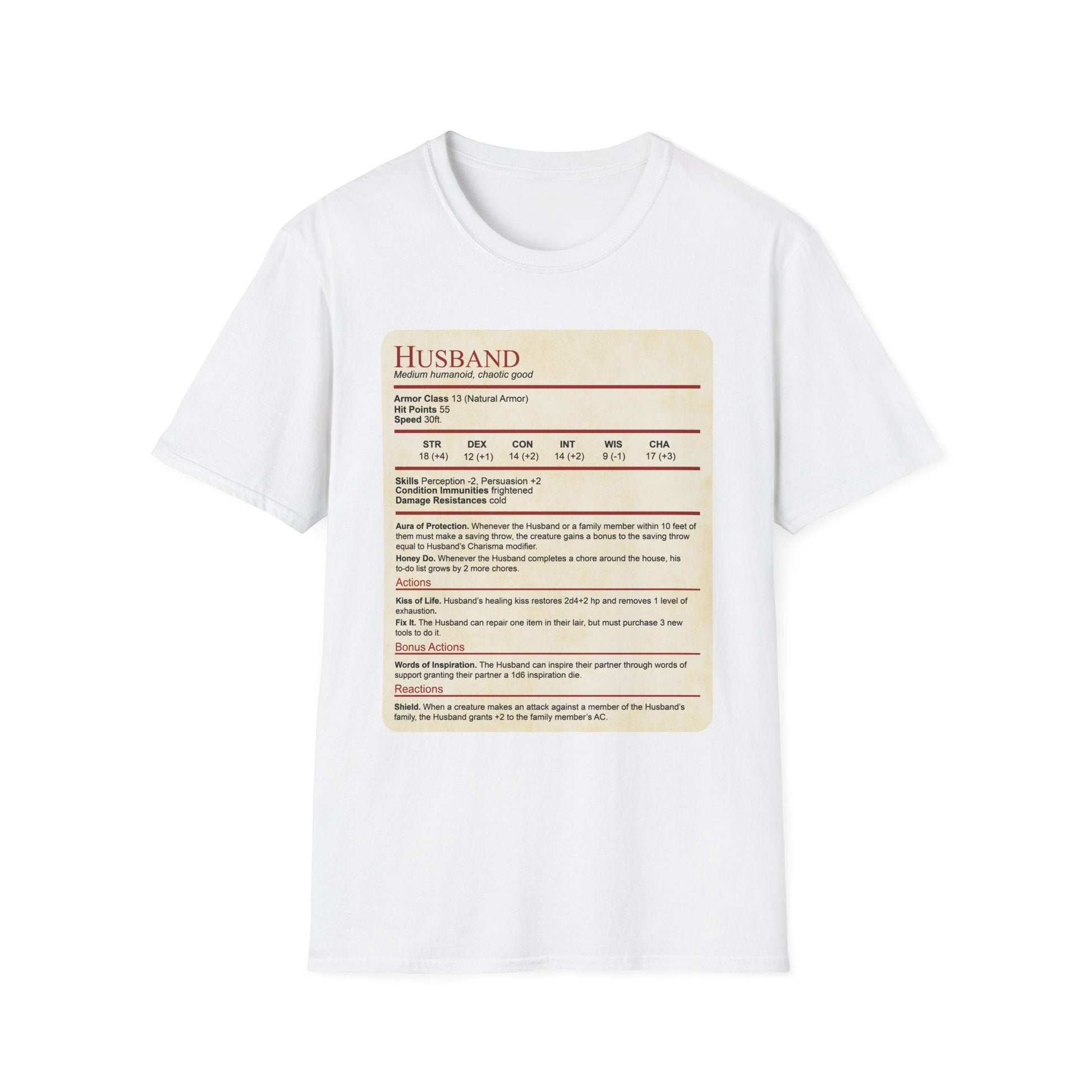 Printify T-Shirt White / S DnD Husband Stat Block T-Shirt