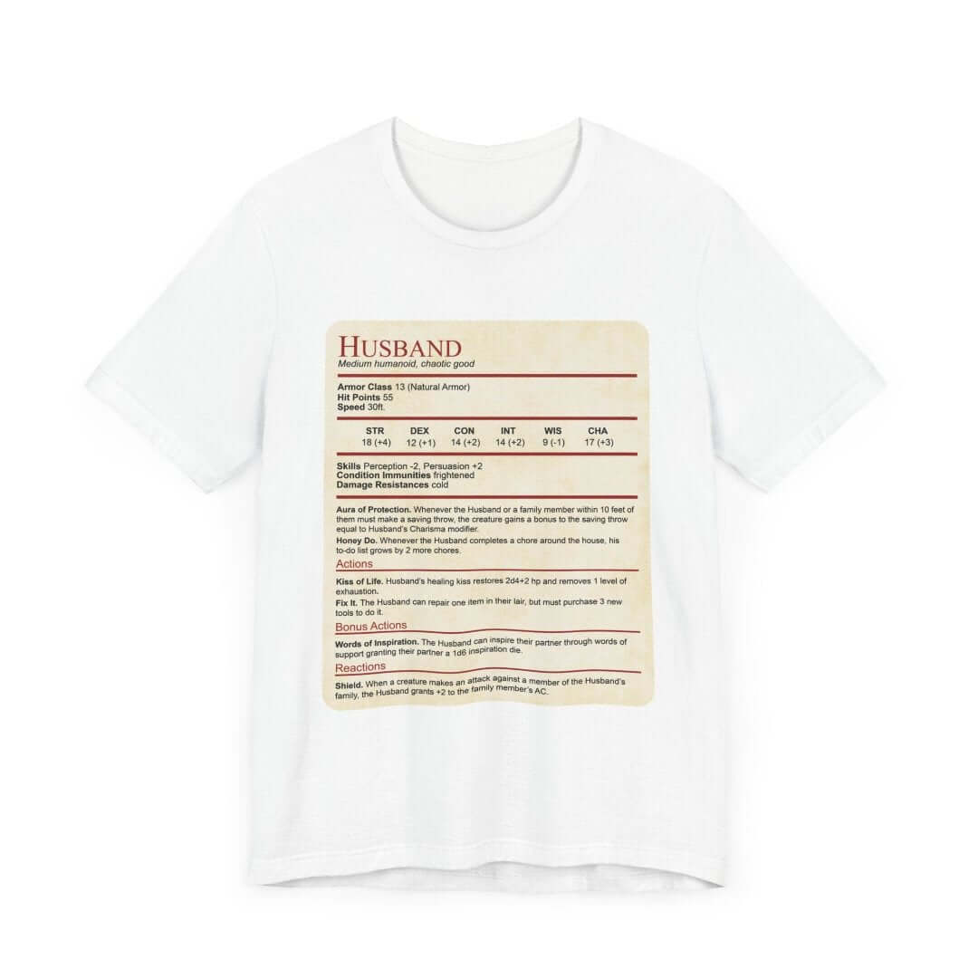 Printify T-Shirt White / S DnD Husband Stat Block T-Shirt