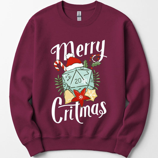 Printify Sweatshirt Maroon / S DnD Merry Critmas Sweatshirt