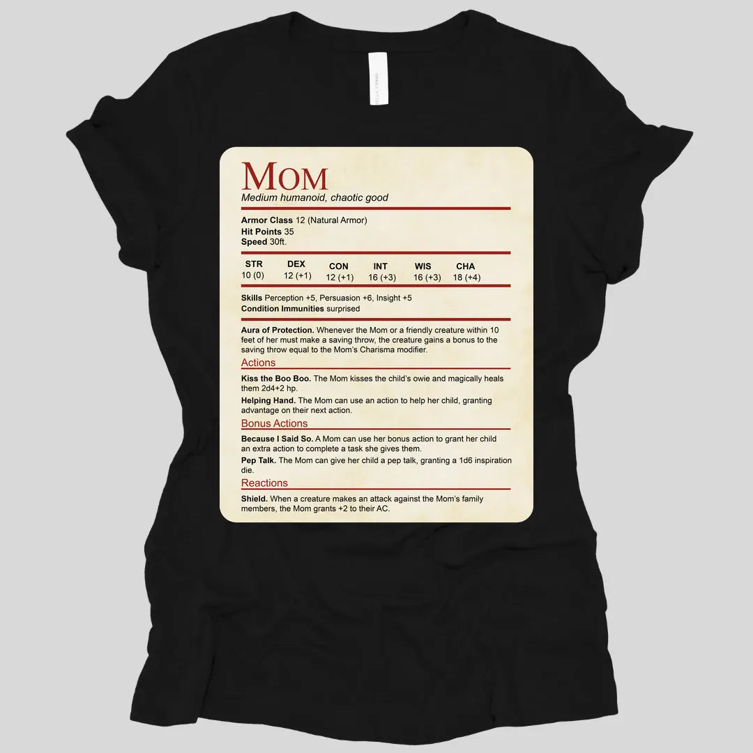 Printify T-Shirt Black / S DnD Mom Stat Block Women's T-Shirt