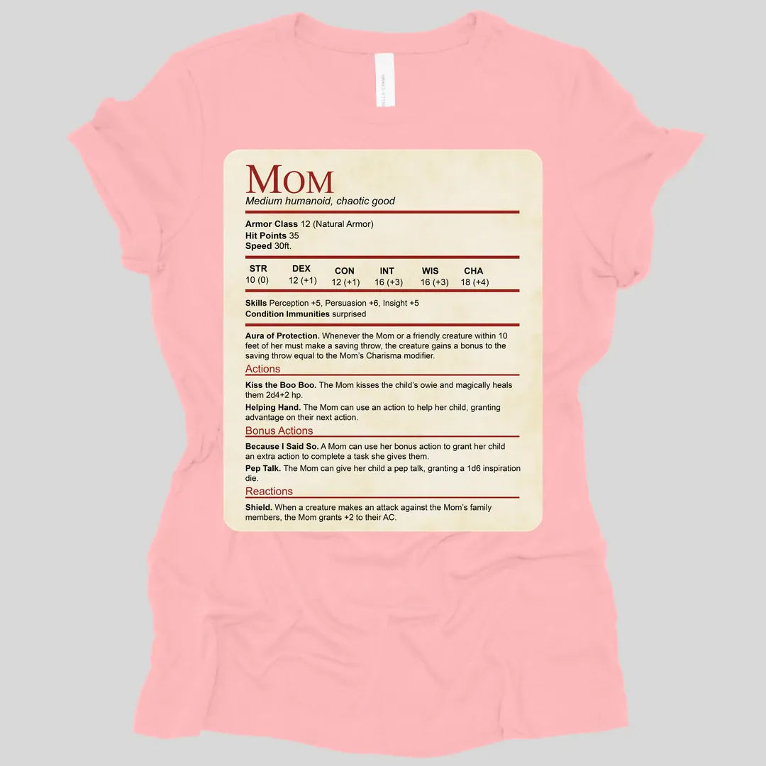 Printify T-Shirt Pink / S DnD Mom Stat Block Women's T-Shirt